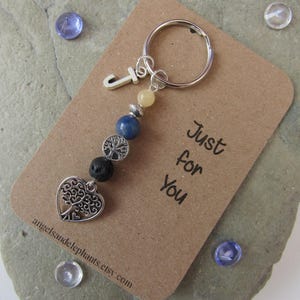 Heart Tree Keyring, Personalised Gemstone Diffuser Keychain, Gemstone, Tree of Life Thank You Gift, CHOICE OF TEXT