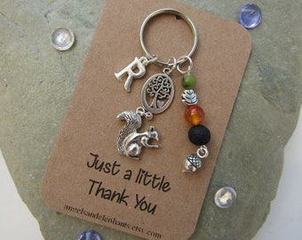 Squirrel Keyring, Diffuser Crystal Keychain, Diffuser Gemstone Keyring, Personalized, Squirrel Keychain, Woodland Keyring, Thank You Gift