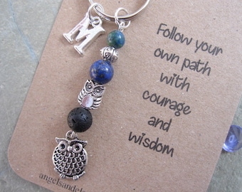 Owl Diffuser Keyring - Owl Diffuser Keychain, Gemstone, Wisdom, Personalized Initial Keychain, Owl Gift, Christmas Gift