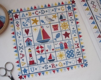 Cross Stitch Pattern By PDF Download - Cross Stitch Design Sampler - 'Coastal Square' - Instant Download PDF