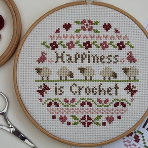 Patrón de punto de cruz para descargar en PDF - Gráfico de punto de cruz &#39;La felicidad es crochet&#39; - Diseño de punto de cruz - Descarga instantánea en PDF
