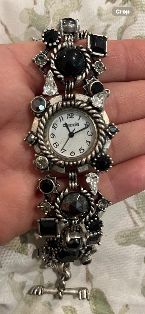 Chicos Womans Vintage Toggle Bracelet Watch Black 