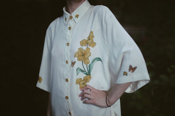 Shirt With Floral Pattern. Floral Shirt. White Shi