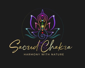 Chakra Healing Logo, Lotus Concept Design, Spiritual Branding in Gold and Black, Inner Peace and Love, Buddhism Logo, Sun Magic, Ayurveda