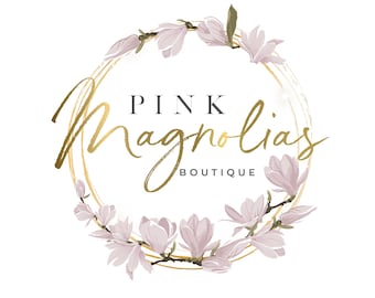 Magnolia Logo Design, Frühlingsblumen Logo, Blumen Kranz Logo, Feminines Logo Design, Boutique Logo, Girly Logo, Gold und Pink Logo, Romantisch