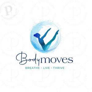 Progettazione del logo Pilates, logo blu, progettazione del logo Blue Wave, progettazione del logo Circle, logo Health, logo Exercise, marchio predefinito, logo Yoga, oceano
