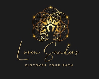 Gold-Logo-Design, Wellness-Branding, Branding-Paket, vorgefertigt, benutzerdefiniertes Yoga, Lotus-Logo, spirituelles Logo, Lotus-Logo, Blume des Lebens-Logo