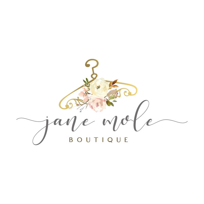 Logo Design, Fashion Logo, Premade Logo, Boutique Logo, Clothing Shop Logo, Hanger Logo, Luxury Boutique Logo, Wedding Dress Logo, Bridal image 1