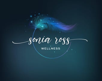 Blue Feather Logo Design, Spiritual Branding Package