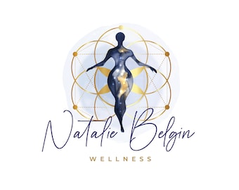 Wellness logo design, Wellbeing Branding, Gold and Teal Watercolor Design, Silhouette Lotus for Social and Print Marketing