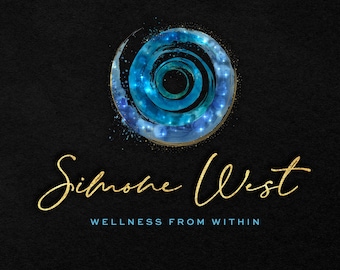 Wellness Logo Design, Blue Spiral Branding, Spiritual Brand Kit in Gold