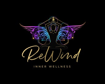 Spiritual Logo Design, Healing Logo, Chakra Branding, Wellness Logo, Meditation Silhouette Logo, Lotus Design, Angel Wings, Shaman Logo US