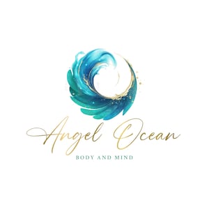 Logotipo de bem-estar espiritual, kit de marca angelical, design de logotipo Feather Wave, identidade empresarial holística, pacote de marca personalizável