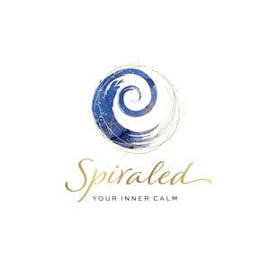 Wellness Branding Logo, Navy Blue Watercolor Spiral, Gold Font Business Logo
