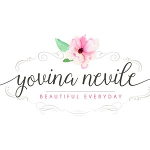 Logo Design Branding Package Premade Graphics Custom Text Pink Floral Ornate Frame image 1