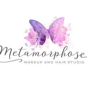 Logo Design Branding Package Premade Graphics Custom Text Butterfly Pink Purple Watercolor Circle