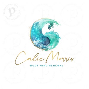 Wellness-logo-ontwerp, logo met blauwe golf, blauwgroen spiraallogo-ontwerp, abstract logo-ontwerp, oceaanlogo, klinieklogo, kant-en-klaar logo en branding