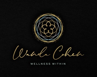 Roos van Venus-logo-ontwerp, branding van de heilige geometrie, spirituele merkkit in goud, wellness-logo