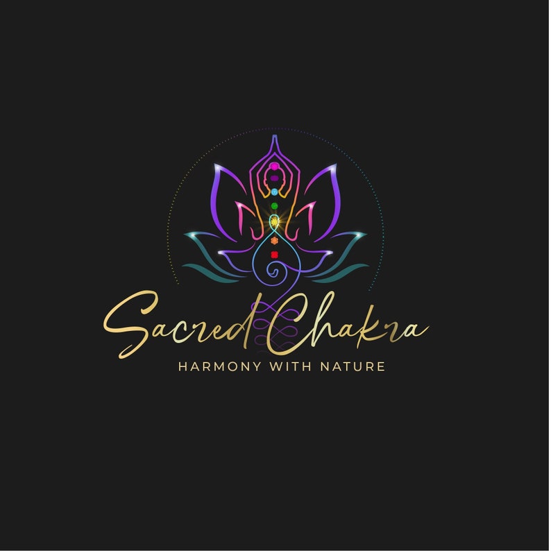 Chakra Healing Logo, Lotus Concept Design, Spiritual Branding in Gold and Black, Inner Peace and Love, Buddhism Logo, Sun Magic, Ayurveda image 1