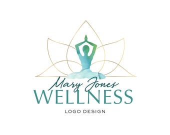 Lotus Logo Design, Gold and Teal Yoga Branding