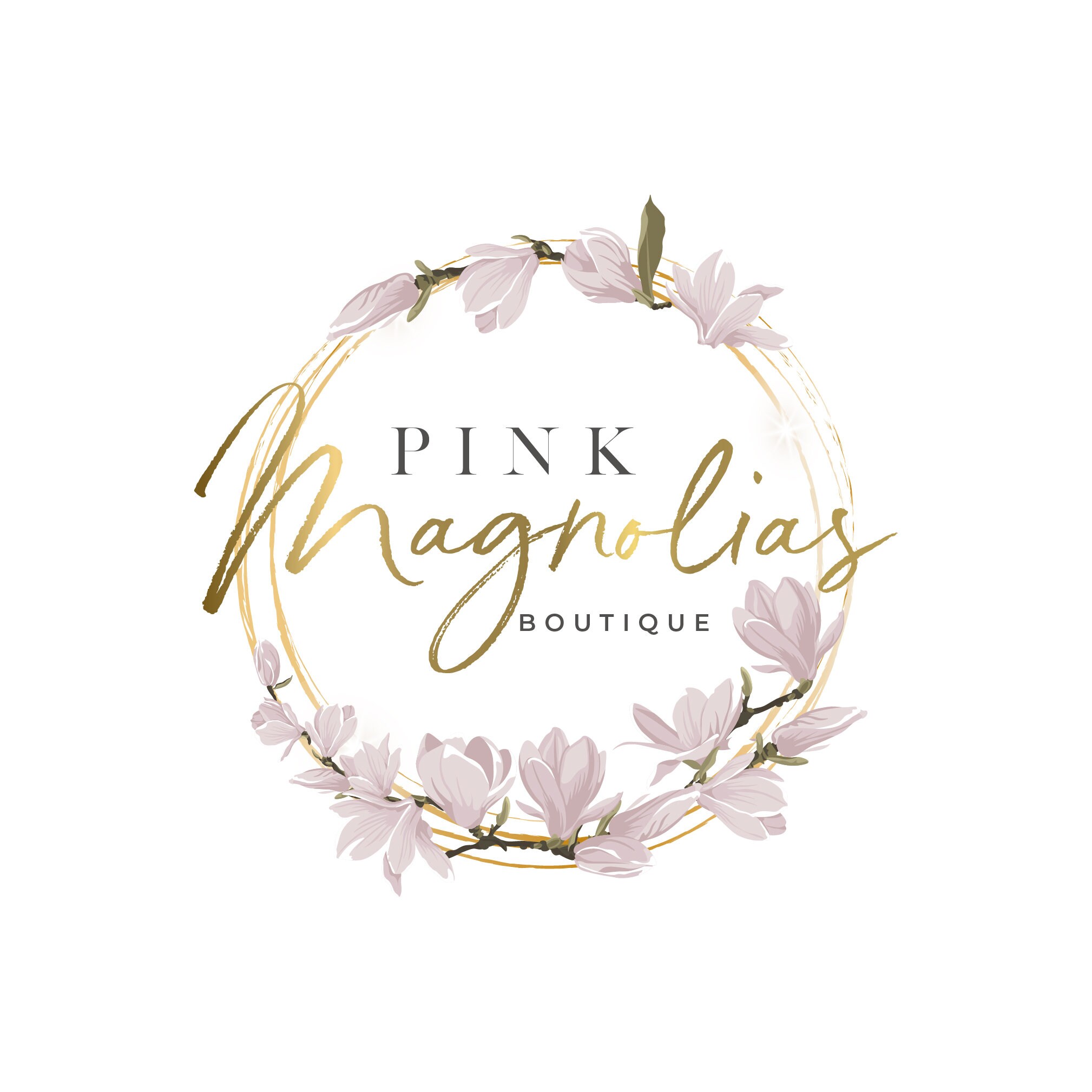 Magnolia Logo Design Spring Flower Logo Floral Wreath Logo Etsy