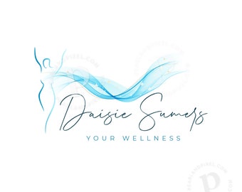 Wellness Logo Design, Blue Logo, Wave Logo Design, Freedom Logo Design, Health Logo, Silhouette Logo, Premade Branding, Body Logo, Mind