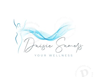 Wellness Logo Design, Blue Logo, Wave Logo Design, Freedom Logo Design, Health Logo, Silhouette Logo, Premade Branding, Body Logo, Mind