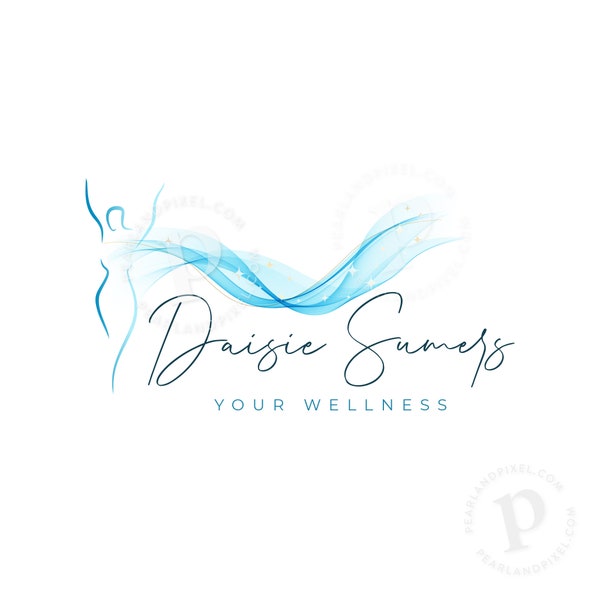 Wellness Logo-Design, blaues Logo, Wellen-Logo-Design, Freiheit-Logo-Design, Gesundheit-Logo, Silhouette-Logo, vorgefertigtes Branding, Körper-Logo, Mind