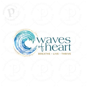Wave Logo Design, Blue Logo, Blue Tide Logo Design, Water Logo Design, Health Logo, Pilates Logo, Premade Branding, Wellness Logo, Ocean