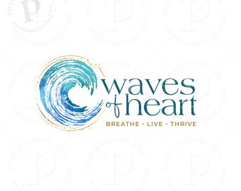 Wave Logo Design, Blue Logo, Blue Tide Logo Design, Water Logo Design, Health Logo, Pilates Logo, Premade Branding, Wellness Logo, Ocean