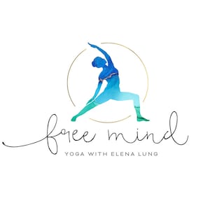 Customized Yoga Logo Design - Serene Blue Watercolor Silhouette with Gold Circle