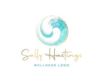 Abstract Wave Logo Design, Teal & Blue Wellness Branding
