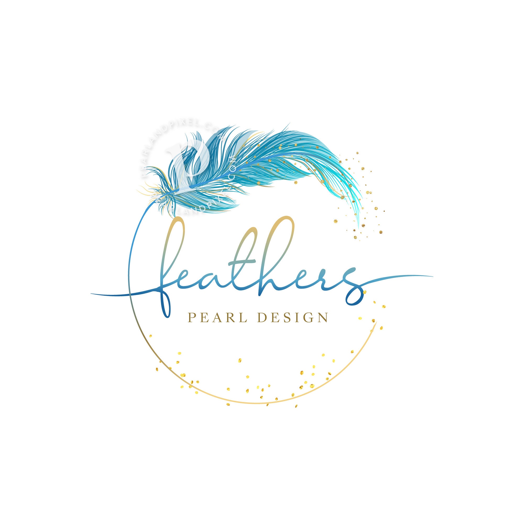 Progettazione del logo per il benessere e la spiritualità: piuma blu con cerchio dorato