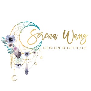 Dreamcatcher Moon Logo Design, Bohemian Dreamy Branding
