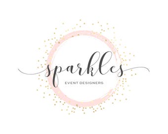 Logo Design Branding Package Premade Graphics Custom Text Zen Pink Rose Gold Confetti Watercolor Circle