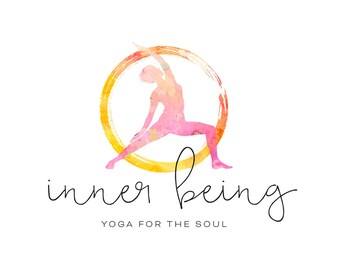Logo Design Branding Package Premade Graphics Custom Yoga Text Zen Pink Purple Watercolor Circle