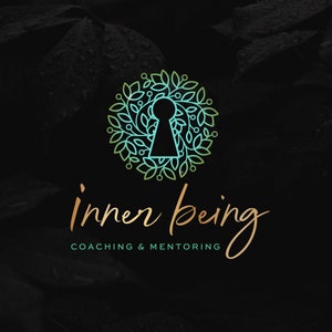 Coaching and Therapy Logo, Keyhole Logo Design, Green and Gold Logo, Mental Health Logo, Inner Self Brand, Transformation Logo, Healing Art image 1