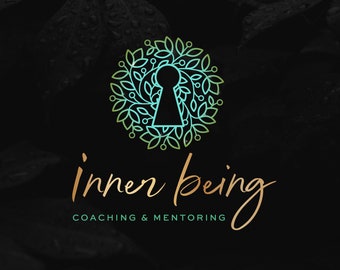Coaching and Therapy Logo, Keyhole Logo Design, Green and Gold Logo, Mental Health Logo, Inner Self Brand, Transformation Logo, Healing Art
