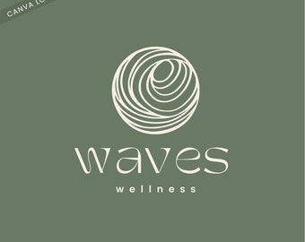 Modern Wellness Logo, Canva Branding Kit, Spa Logo Template, Circle Wave Logo, Sea Wave Design