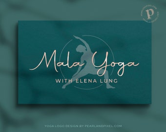 Yoga-logo-ontwerp, wellness-branding, gezondheidsbedrijfslogo, blauwe en gouden yogahouding