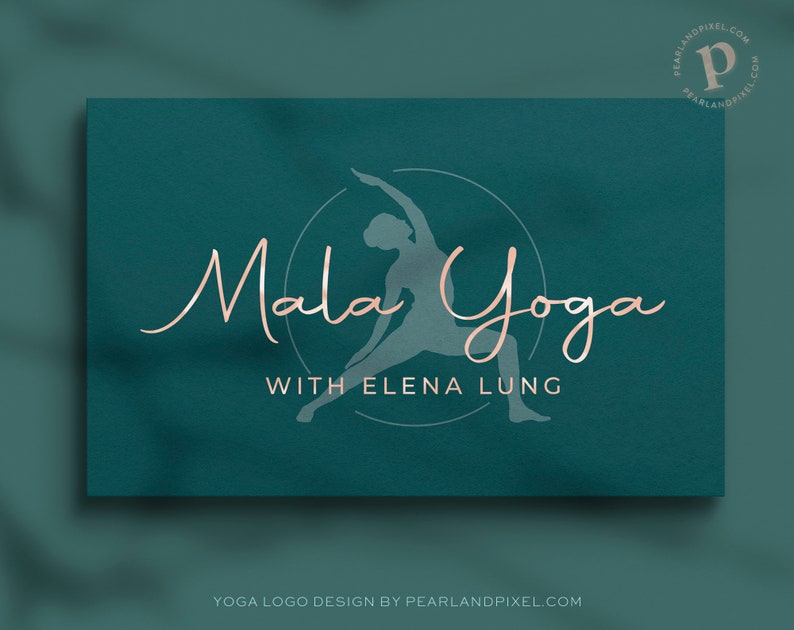 Yoga Logo Design, Wellness Branding, Gesundheit Business Logo, Blau und Gold Yoga Pose Bild 1