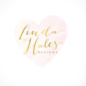 Logo Design Branding Package Premade Graphics Custom Text Gold Pink Heart Watercolor