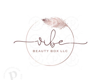 Premade Logo Design, Branding Pakket, Fitness Logo, Circle Logo Design, Boutique Logo, Boho Logo Design, Boho Logo, Feather Logo,