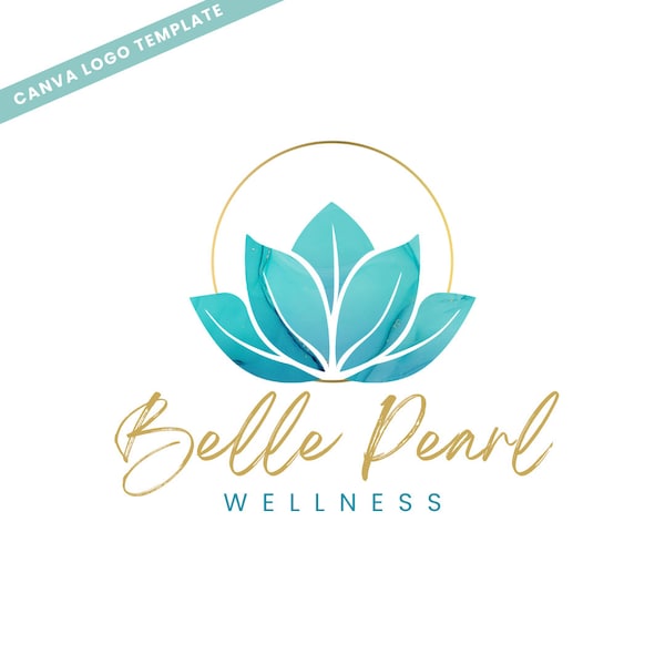 Lotus Logo Template, Health Logo Design, Wellness Branding, Canva Template, Instant Download