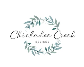 Logo Design Branding Package Premade Graphics Custom Text Watercolor Floral Circle Wreath