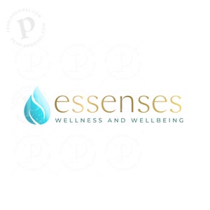 Teal Water Drop & Leaf Logo, Wellness Clinic Branding, Hydration Therapy Logo, Organic Health Logo, Gold Luxury Logo Design