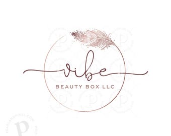 Feather Logo Design, Rose Gold Circle Branding Package