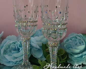 Personalized Wedding Toasting Champagne Glasses Swarovski Crystal Flutes Brilliant Mr Mrs Bling Glass Romantic Elegant Vintage Strass Flutes