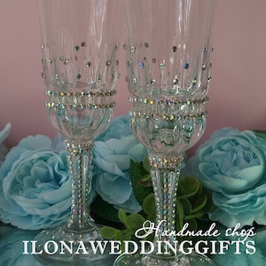 Personalized Wedding Toasting Champagne Glasses Swarovski Crystal Flutes Brilliant Mr Mrs Bling Glass Romantic Elegant Vintage Strass Flutes
