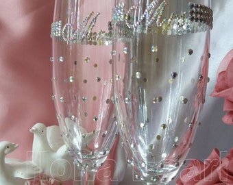 Gepersonaliseerde bruiloft toasting glazen wijn champagne Flutes Multicolor Swarovski kristal glas heer mevrouw bruid bruidegom unieke partij gift